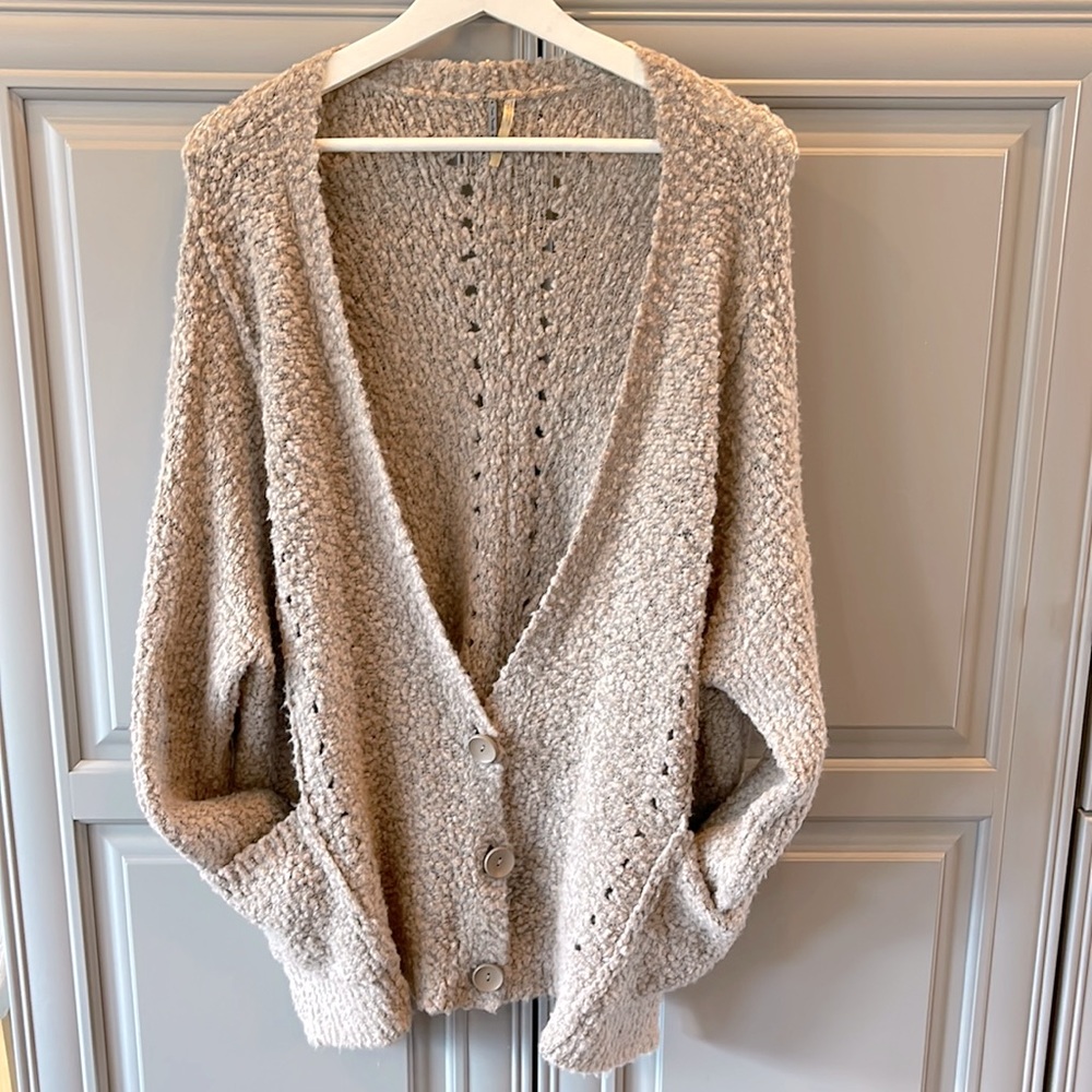 Free People Chunky Knit Cardigan in Beige